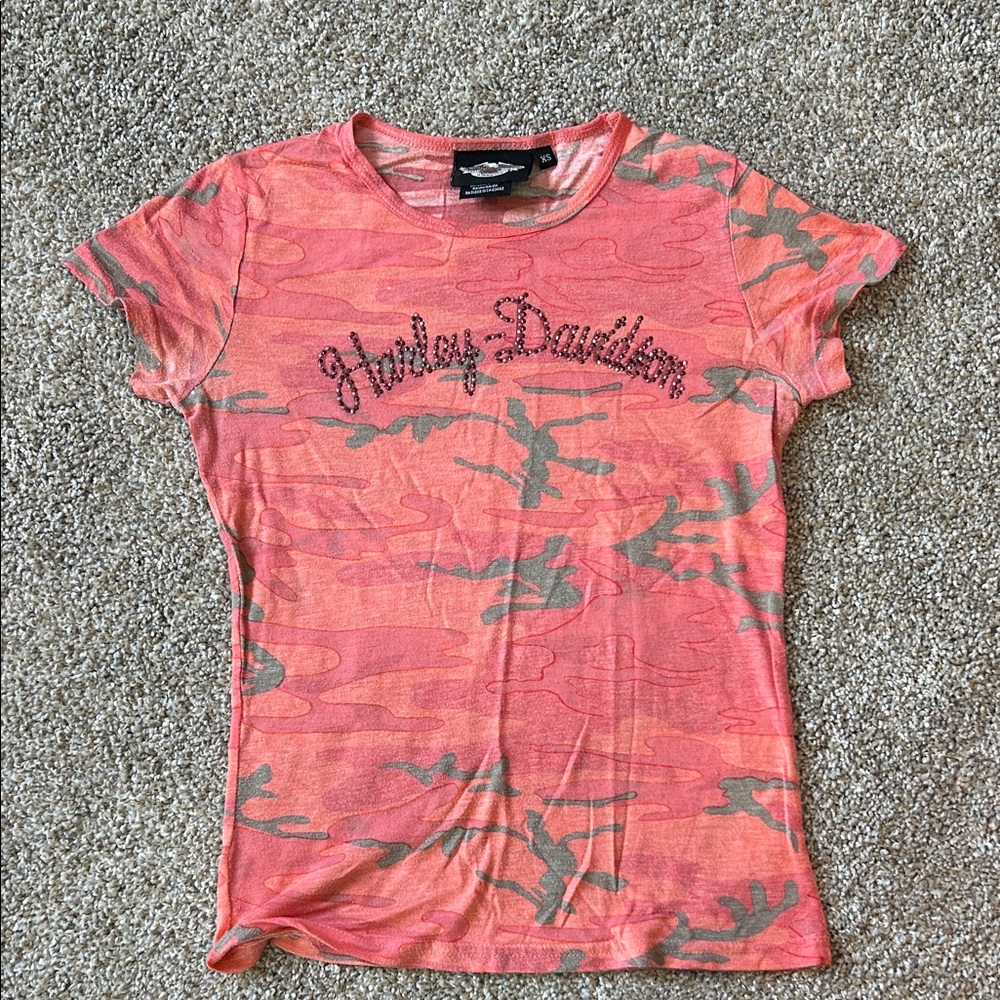 Harley-Davidson Coral and Olive Camo Tee